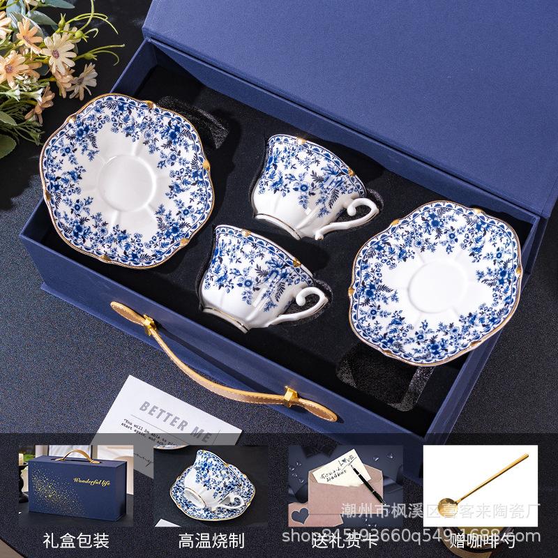 Blue Love Flower Bone China Coffee Cup Saucer High-End Exquisite Ceramic Coffee Cup Women'S English Afternoon Tea Tea Set