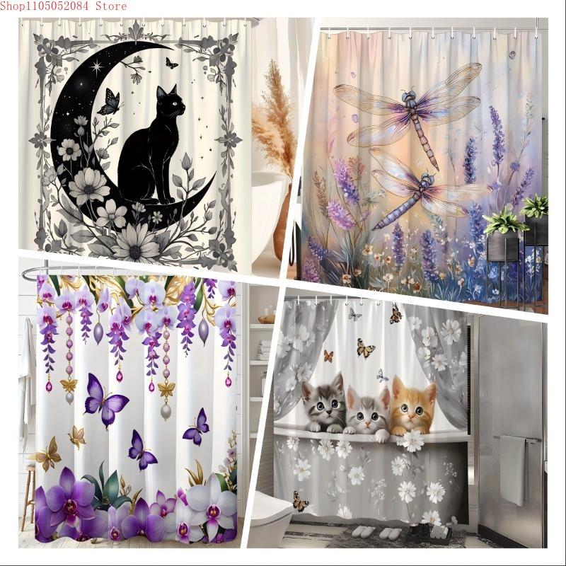 Waterproof Mildew Resistant Shower Curtain With Hooks Cute Simple Design Easy Install Washable For Home Hotel Bathroom Decor