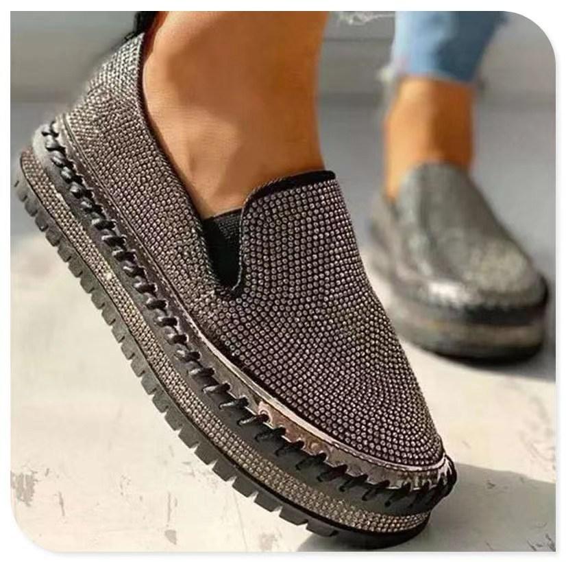 Plus Size 35-43 Shoes for Women Ladies Flat Sequined Sneakers Casual Slip On Platform Shoes Comfortable Vulcanized Shoes