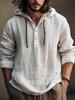 Men's Cotton Linen Hooded Sweatshirt - Casual Solid Color, Long Sleeve, Trendy Autumn Wear