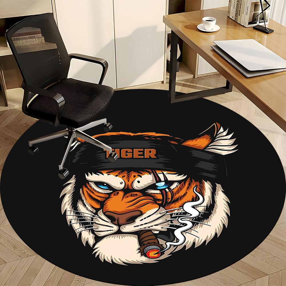 1pc Tiger Smoke Office Round Area Rug, Under Office Chairs Bedroom Living Room Home Decor, Room Deco, Available in Various Sizes