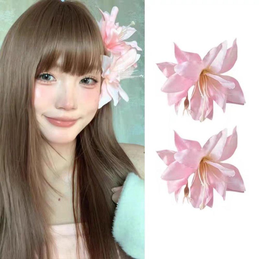 Seaside Holiday Style Lily Flower Hair Clip Sweet Flower Hairpin Elegent Barrettes  Girls