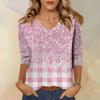 Women's Fashion Casual Three-quarter Sleeve Gradient Printed Round Neck Top