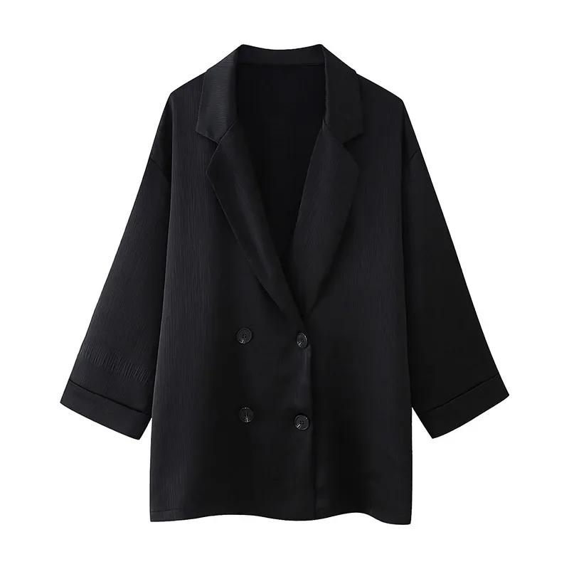 Women's Thin Casual Blazer Fashion Wrinkled Suit Jacket Long Sleeved Turndown Collar Loose Commute Autumn New Fashion