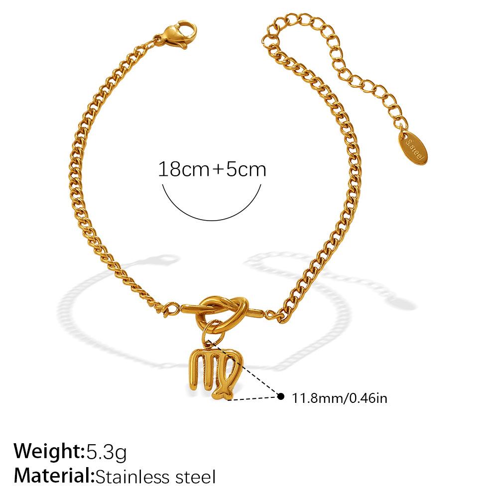 Minimalist, Wind Twelve Constellation Pendant Knotted Bracelet Stainless Steel Gold Plated Jewelry