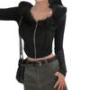 European and American Casual Fur Collar Zipper Knit Cardigan Sweater for Women