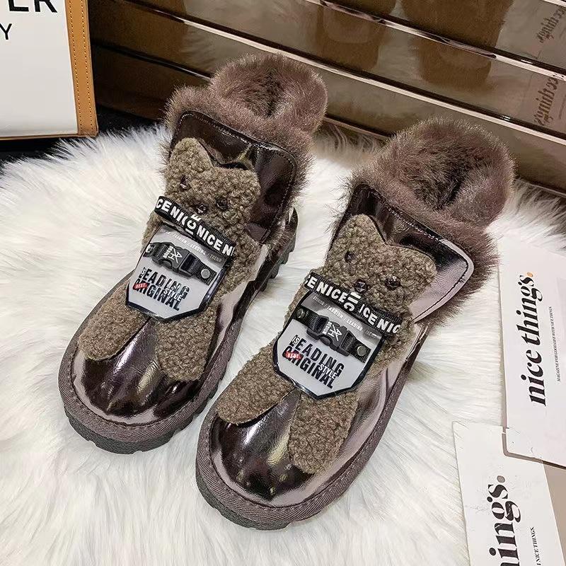 

Женские уличные теплые короткие ботинки с флисовой подкладкой, повседневные нескользящие ботинки из искусственной кожи для снега 40 коричневый