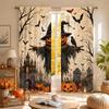 2PCS Digital Printed Curtains, Halloween Scarecrow Pumpkins Graveyard Bats, Vintage Spooky Haunted House Window Decor Room