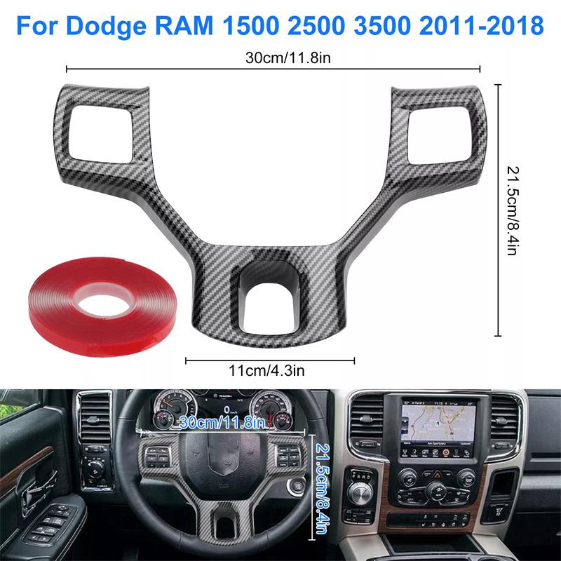 For Dodge Ram 1500 2500 2011-2018 Abs Carbon Fiber Style Inner Sticker Car Interior Steering Wheel Cover Trim Frame Decotation