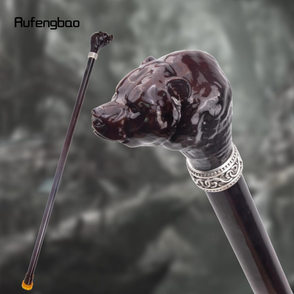 Brown Bear Head Wooden Fashion Walking Stick Decorative Cospaly Cane Halloween Wood Mace Crutch  Wand Crosier 93cm