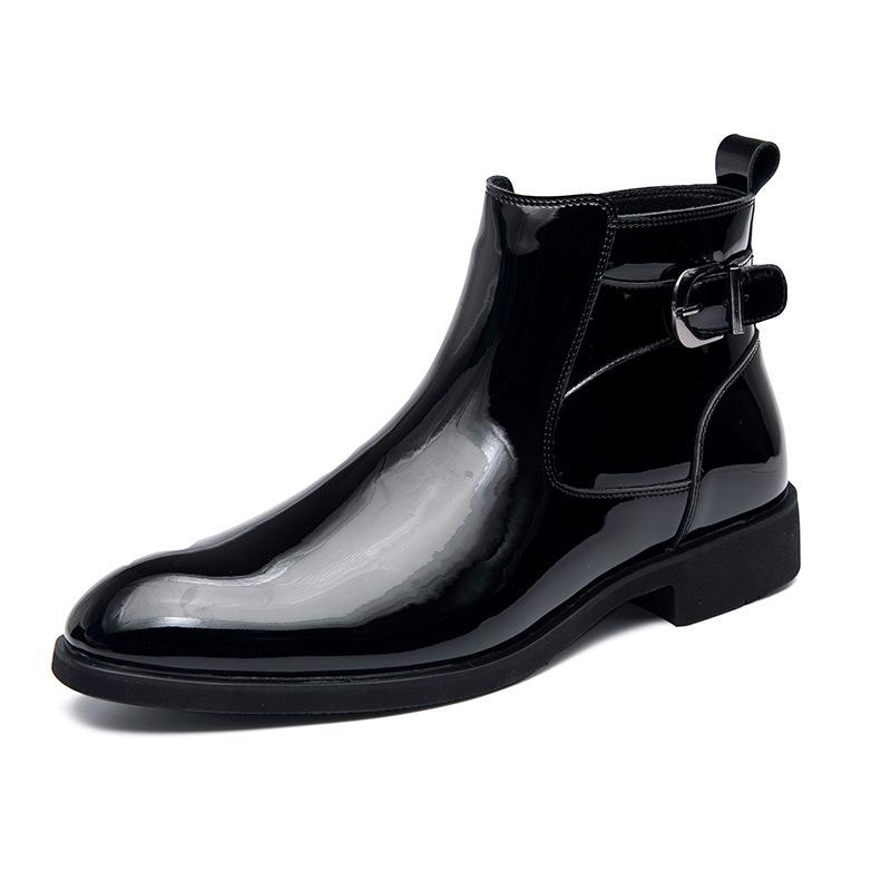 Factory direct sales Chelsea boots autumn new high-top British style glossy pointed formal leather boots foreign trade men's shoes