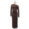 Chic European & American Off-Shoulder Pleated Long-Sleeve Maxi Dress