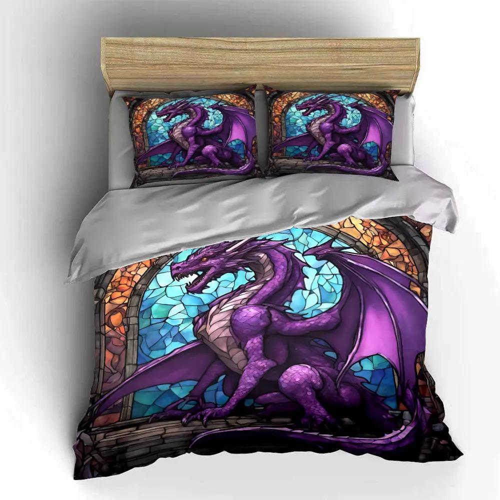 Purple Dragon Decor Set Soft Comfortable Duvet Cover Bedding Set Included 1*Duvet Cover & 2*Pillowcases gift