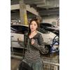 Women Loose Striped Colorblock Hooded Sweatshirt Casual Versatile Top
