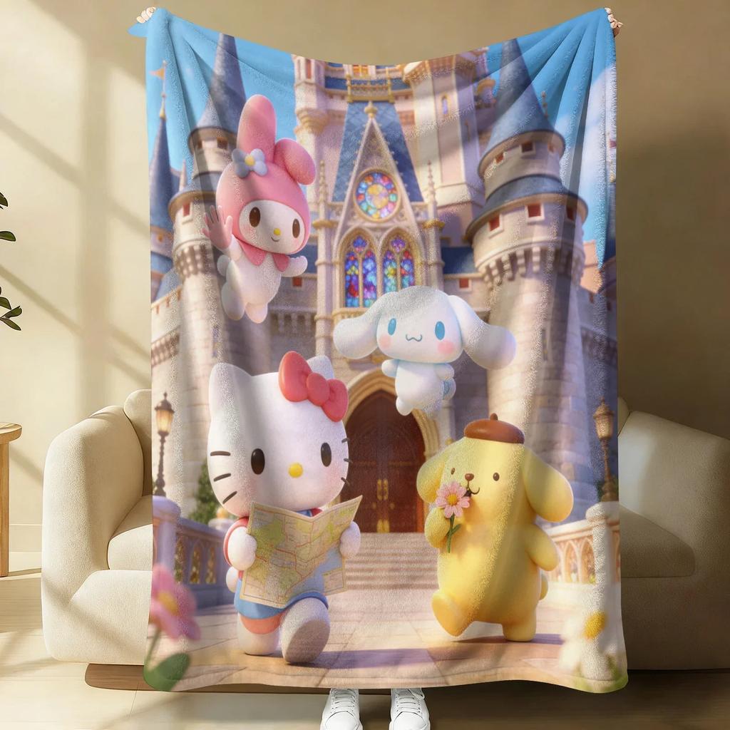 Sanrio Spring Forest Flannel Blanket Kawaii Hello Kitty Print Soft Warm Fluffy Throw Bed Sofa Cover Nap Office Shawl Summer