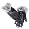 Winter Women's Imitation Rabbit Fur Mouth Pu Gloves Velvet Warm Riding Driving Touch Screen Full Finger