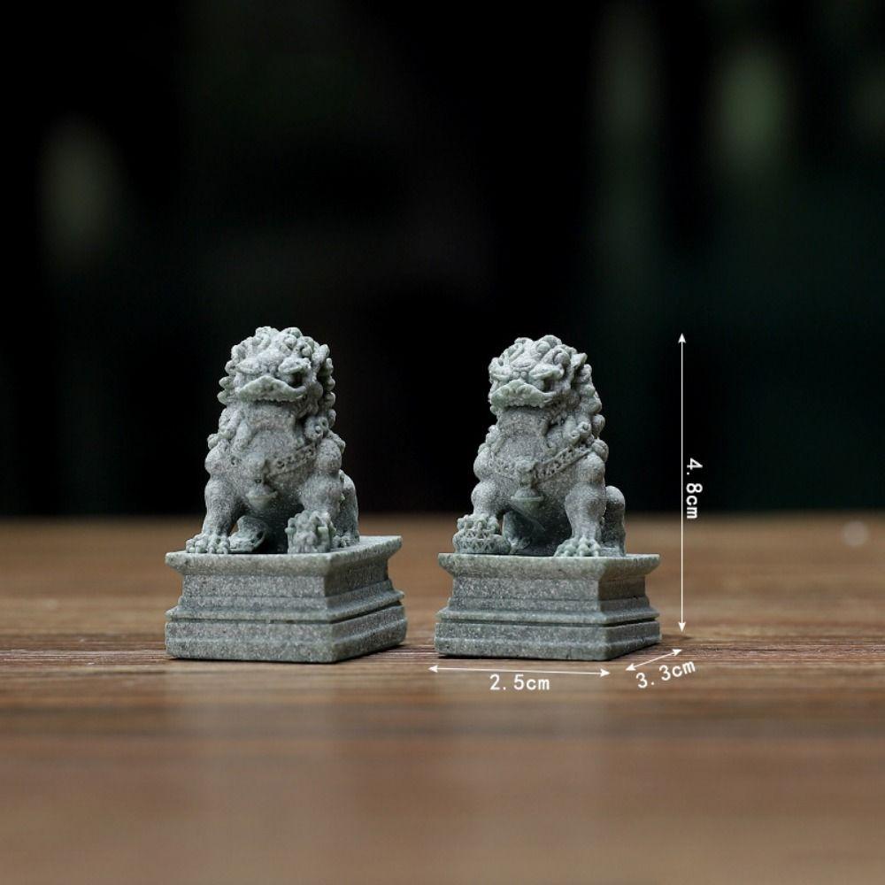 2Pcs Traditional Craft Guardian Lion Statue Sandstone Desktop Adornments  Zen Room