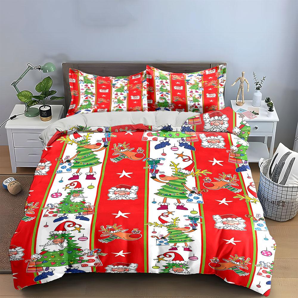 Santa, Reindeer, Christmas Trees. Bedding Sets Duvet Cover Sets Duvet Covers Pillowcases(1 * Duvet Cover 2 * Pillowcases Without Duvet Insert)