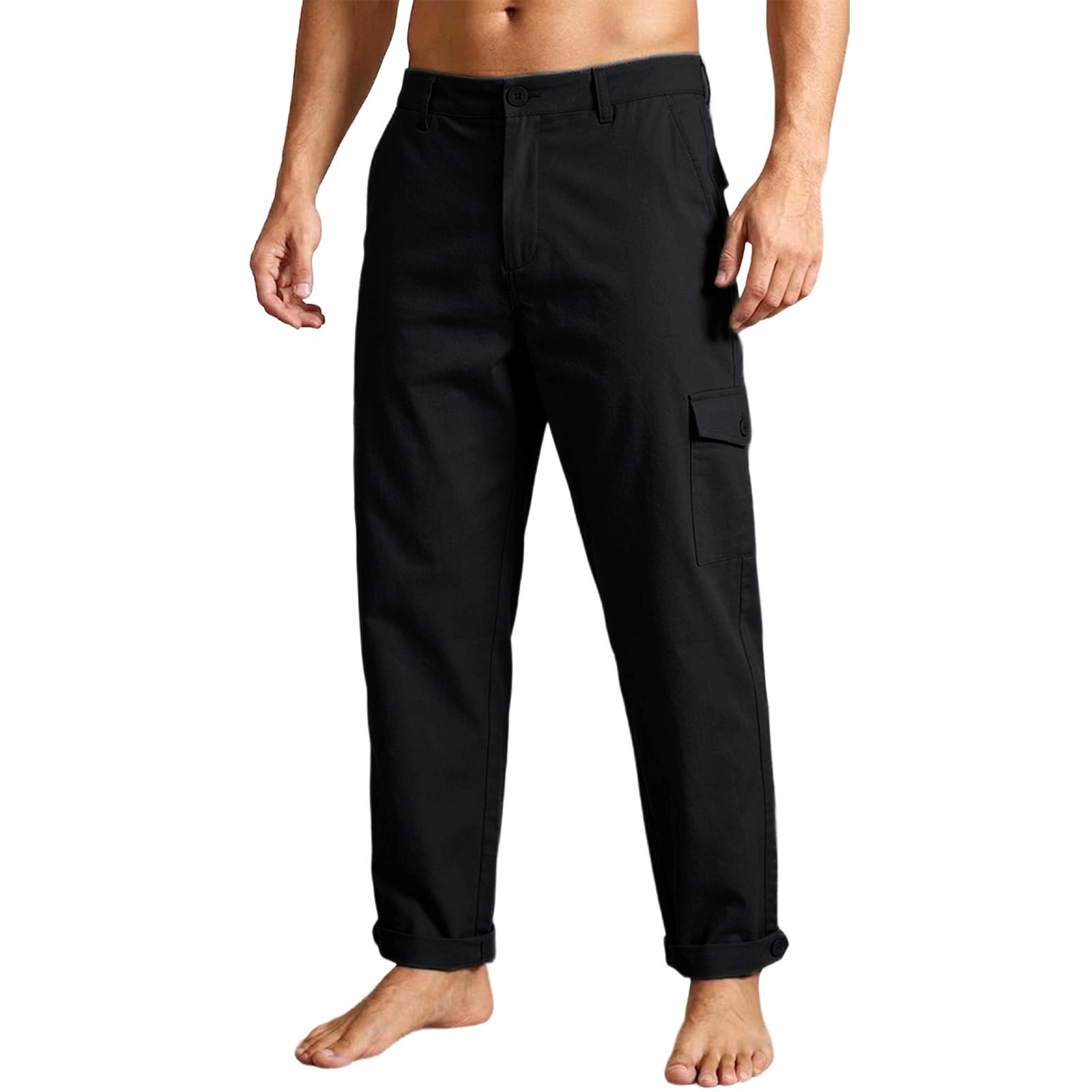 Men s Multi-Pocket Work Pants Men s Casual Fashion Hiking Pants L чёрный