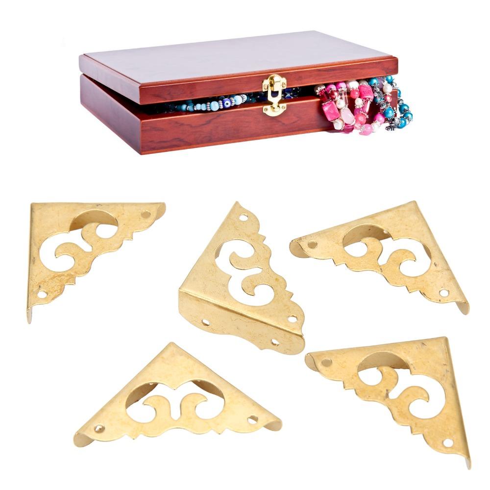 10pcs Furniture Gasket Vintage Metal Corner Protector Gold Metal Corner Protectors Mounting Nails Corner Guards Wooden Box