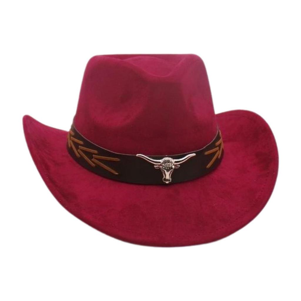 Ethnic Style Brown Cow Head Suede Top Hat Western Cowboy Hat Stage Jazz Hat