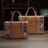 1pc Handcrafted Bamboo Picnic Basket With Handles, Rectangular Retro Style Foldable Bamboo Bag For Snacks & Fruits, Portable Woven Basket With Lid