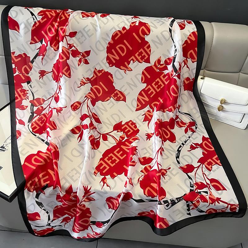 Fashion Printed Letters Hangzhou Silk Imitation Silk Lady's Temperament Long Towel Versatile Sun Protection Thin Style Warm Spring and Summer