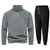 New Solid Color Fleece Sweatshirt for Men Stand Collar Zipper Long Sleeve Top Coat Two-piece Set