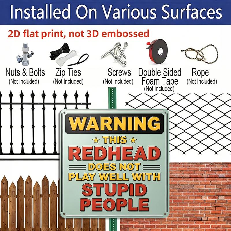 2D Flat - 1pc, Vintage Metal Aluminum Decorative Sign, Humorous Warning Sign with Red Hair, Suitable for Porches, Hallways, Game Rooms, Room Decor