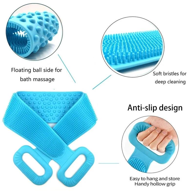 Premium Silicone Bath Scrubber Extra Long Exfoliating Back Brush Dead Skin Remover Shower Sponge for Men and Women