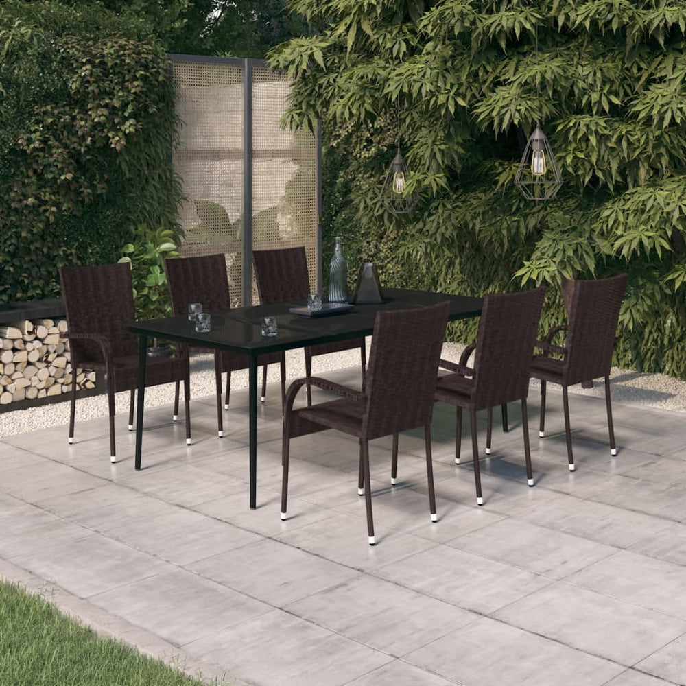 Ensemble à manger de jardin 7 pcs Marron et noir