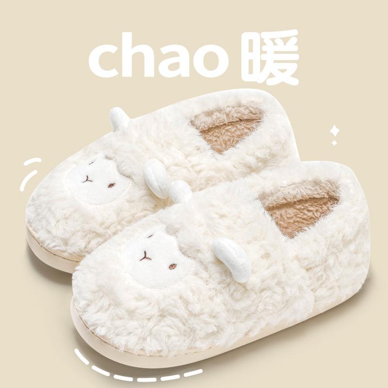 Lidani Cotton Slippers Women's Bag Heel Thick Sole Cute Fluffy Shoes Plush Confinement Postpartum Autumn and Winter Cotton Shoes Women's Plush