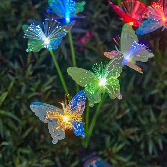 Solar Butterfly Lawn Light Fiber Optic Butterfly Garden Light Solar Powered Waterproof Outdoor Light