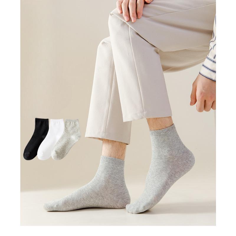 Men's Spring and Autumn Sweat-absorbing Solid Color Business Tube Cotton Socks