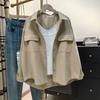 Women's Khaki Oversized Shirt Jacket Loose Fit Casual Button-Up Blouse with Pockets