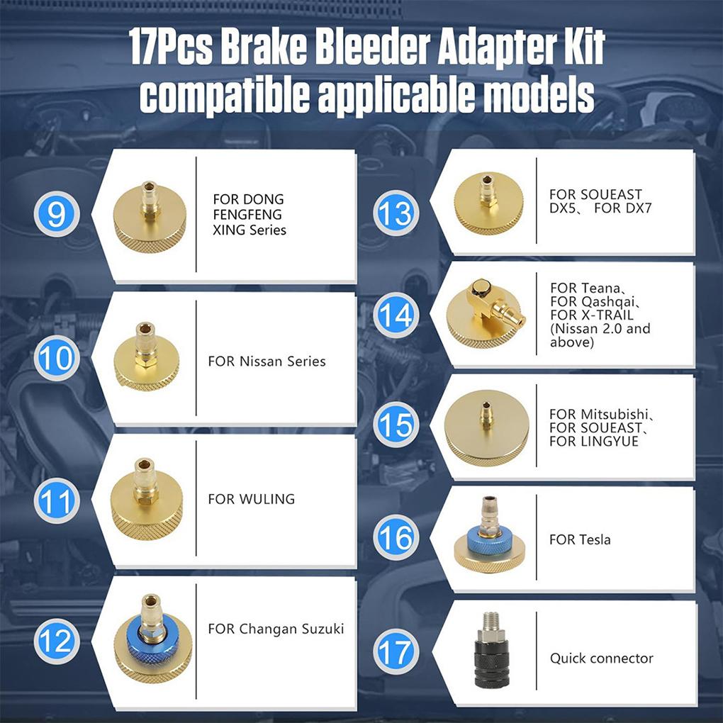 17pcs/Set Automobile Brake Oil Exchanger Adapter Tool Kits Pulsating Brake Oil Exchanger Connector Auto Repair Tools