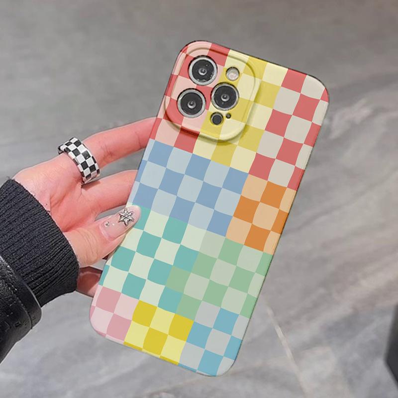 Colorful Checkered Design Phone Case Suitable for iPhone 17 16 15 14 13 12 11 Pro/Max/Plus Anti Drop and Shockproof Back Cover