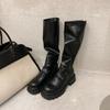 ~ Autumn and winter new thick-soled thick-heeled pleated medium and high elastic stacking boots women's knee boots
