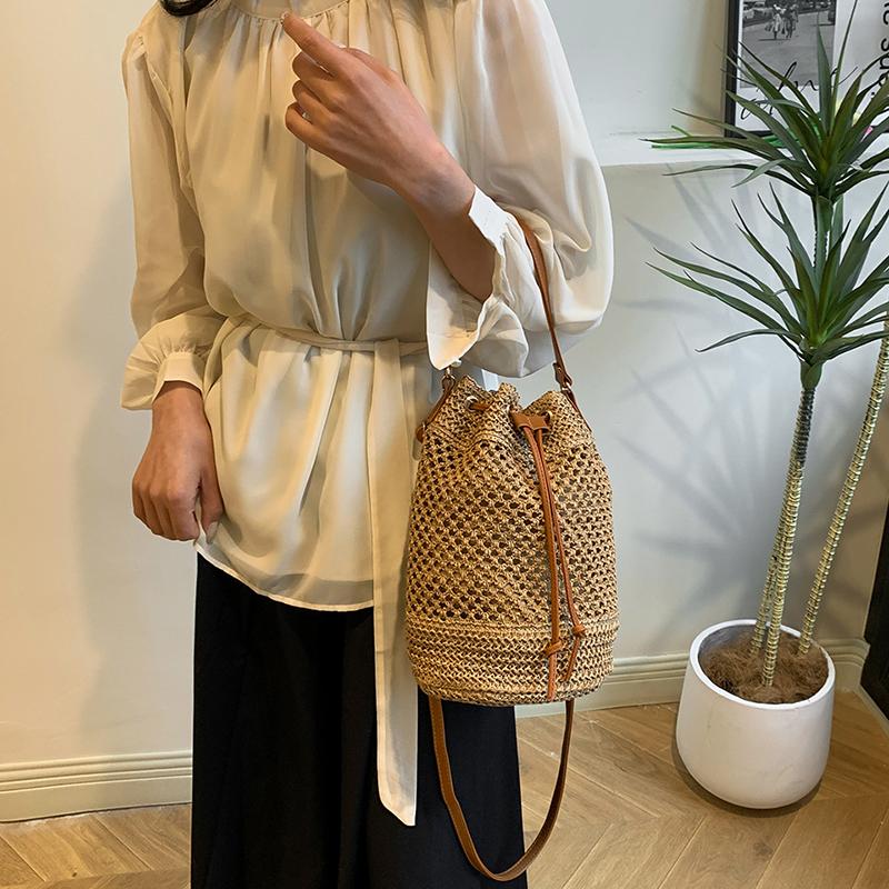 A Hand-woven Color Solid Color Bucket Bag Women's Shoulder Bag Breathable Mom Bag Vacation Bag Niche Design Women Love