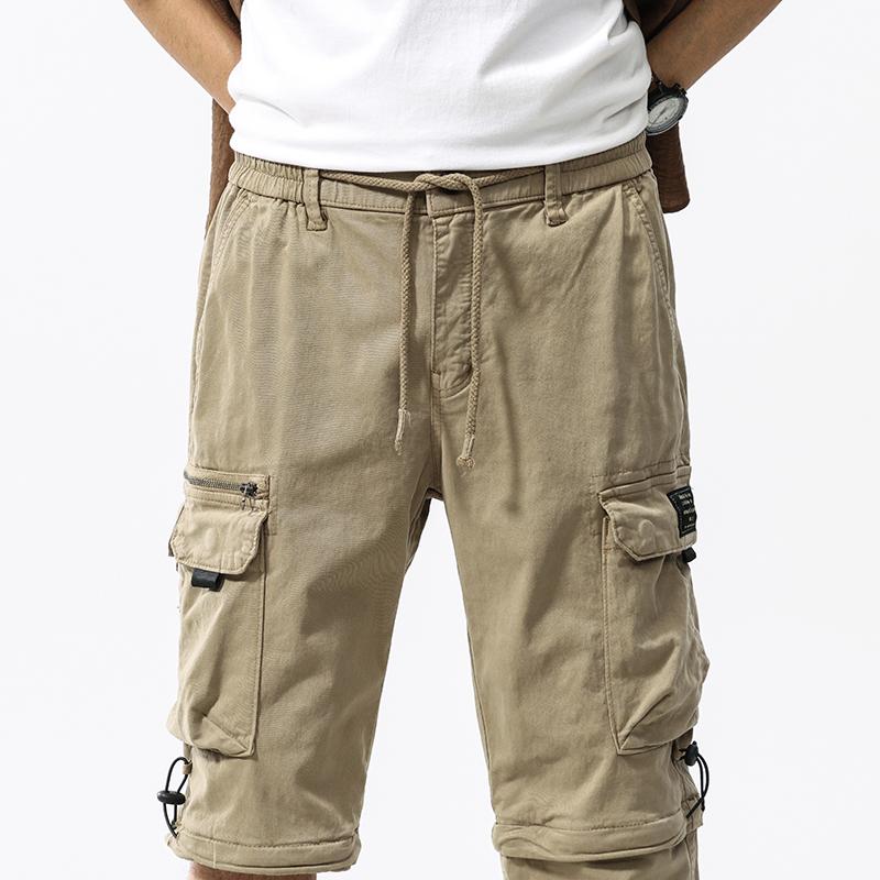 JAYSCE Unisex Cotton Convertible Cargo Pants Multi-Pocket Outdoor Hiking Trousers Detachable Shorts Elastic Waist