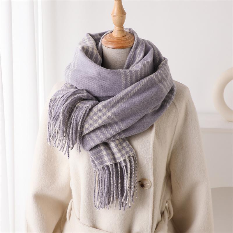 

Imitation Cashmere Retro Plaid Warm Shawl Scarf To Keep Out The Cold Autumn And Winter Fashion Atmosphere Versatile Fringed Scarf 200X62cm (with tassel)