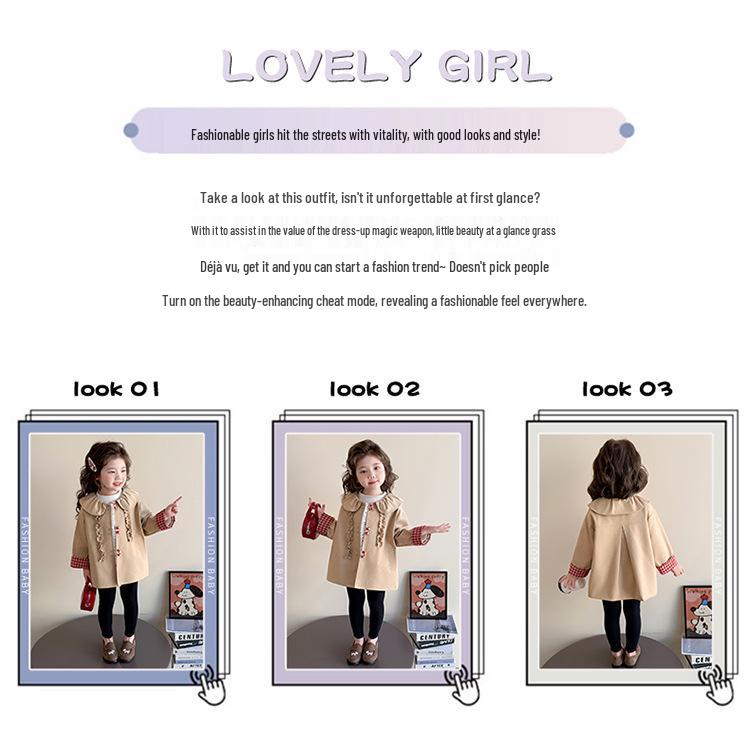 Mädchen karierter mittellanger Trenchcoat mit Peter-Pan-Kragen - 2025 Frühling & Herbst Mode Oberbekleidung