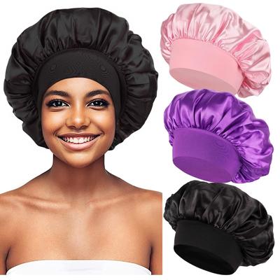 Satinhauben Nachtschlafmütze Groß Elastisches Breites Weiches Band Bunte Seidenmütze zur Lockenpflege Schönheit Make-up für Frauen