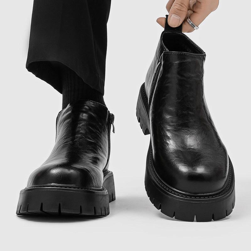 Chelsea Boots Winter British Style Platform Heightening Short Boots High Top Business Leather Shoes Smoke Boots Medium Top Martin Boots