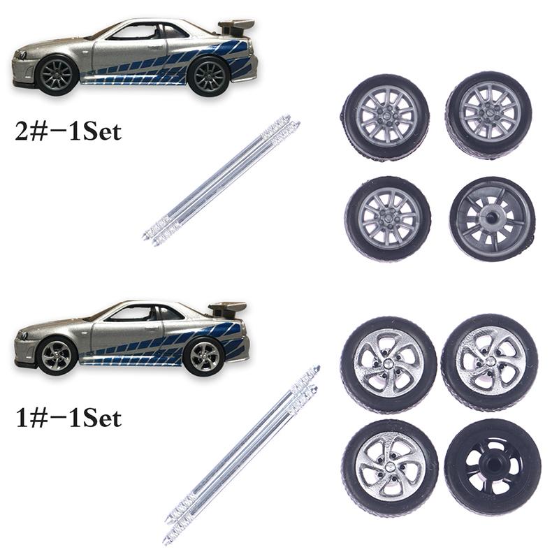1Set 1:64 Car Wheels For Hotwheels Rubber Tire With Wheel Axle Model Modified