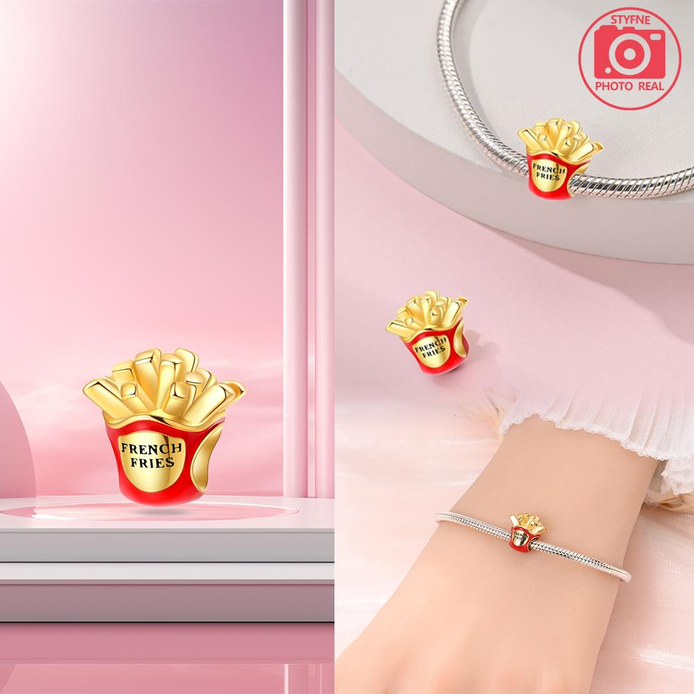 Copper French Fries Pendant Charm Bracelets For Women Fit Pendant Charms Beads For Fine Jewelry Making Gift
