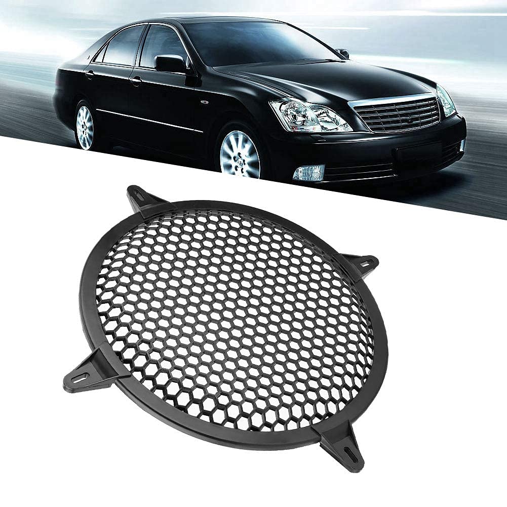 KIMISS Car Audio Speaker Cover - Plastic Mesh Cover Subwoofer Speaker Modification Protect Guard Decorative Circle Cover (Black) (10in)