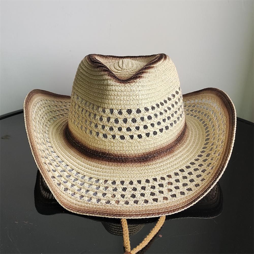 Holllow Cowboy Straw Hat Women Men Summer Handmade Vintage Hollow Western Brim Sun Protection Fisherman Mountaineering Bohemian