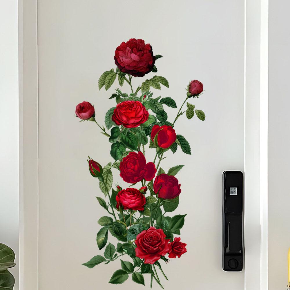 Removable Bright Red Rose Wall Sticker - Decorative for Living Room, Bedroom, or Entrance