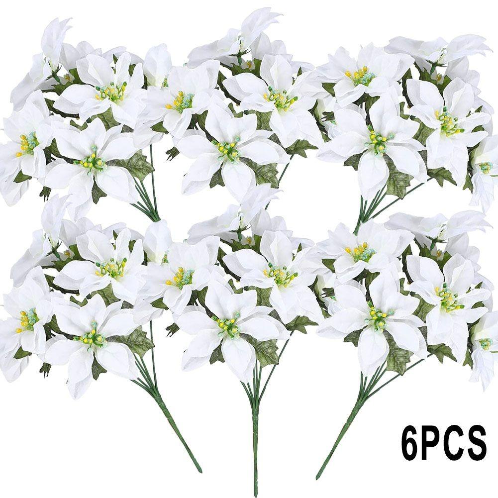 

7 Голов Рождественские Искусственные Цветы Пуансеттии Искусственный Куст Пуансеттии - Букеты белый